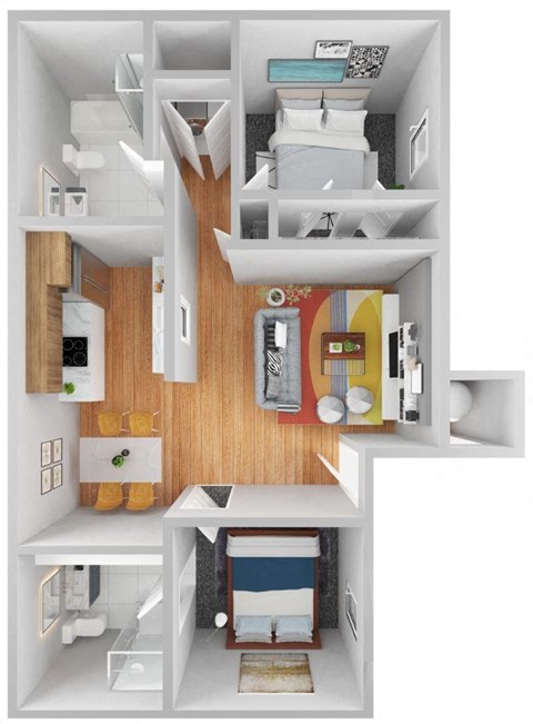 Floor plan for 2 beds, 2 baths, 884 sqft